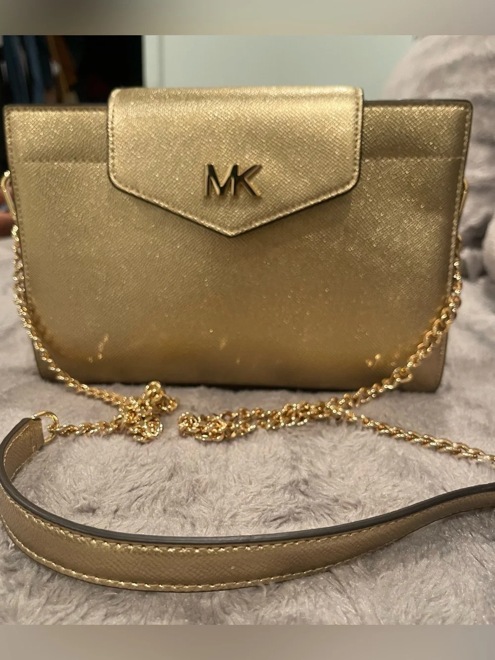 Michael Kors Gold Metallic Envelope Crossbody Bag